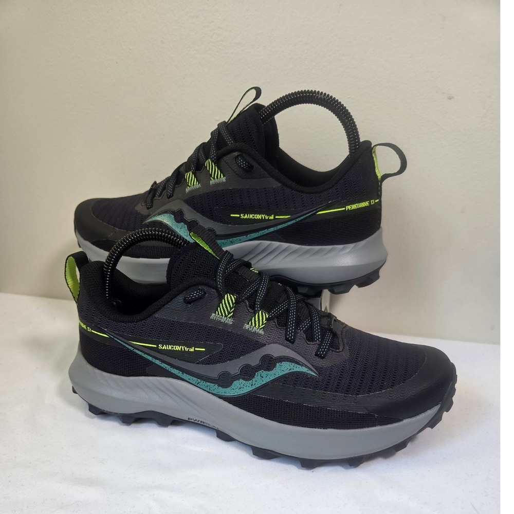 Saucony Peregrine 13 Mens Trail Running Shoes Black Lime Green Size 7.5